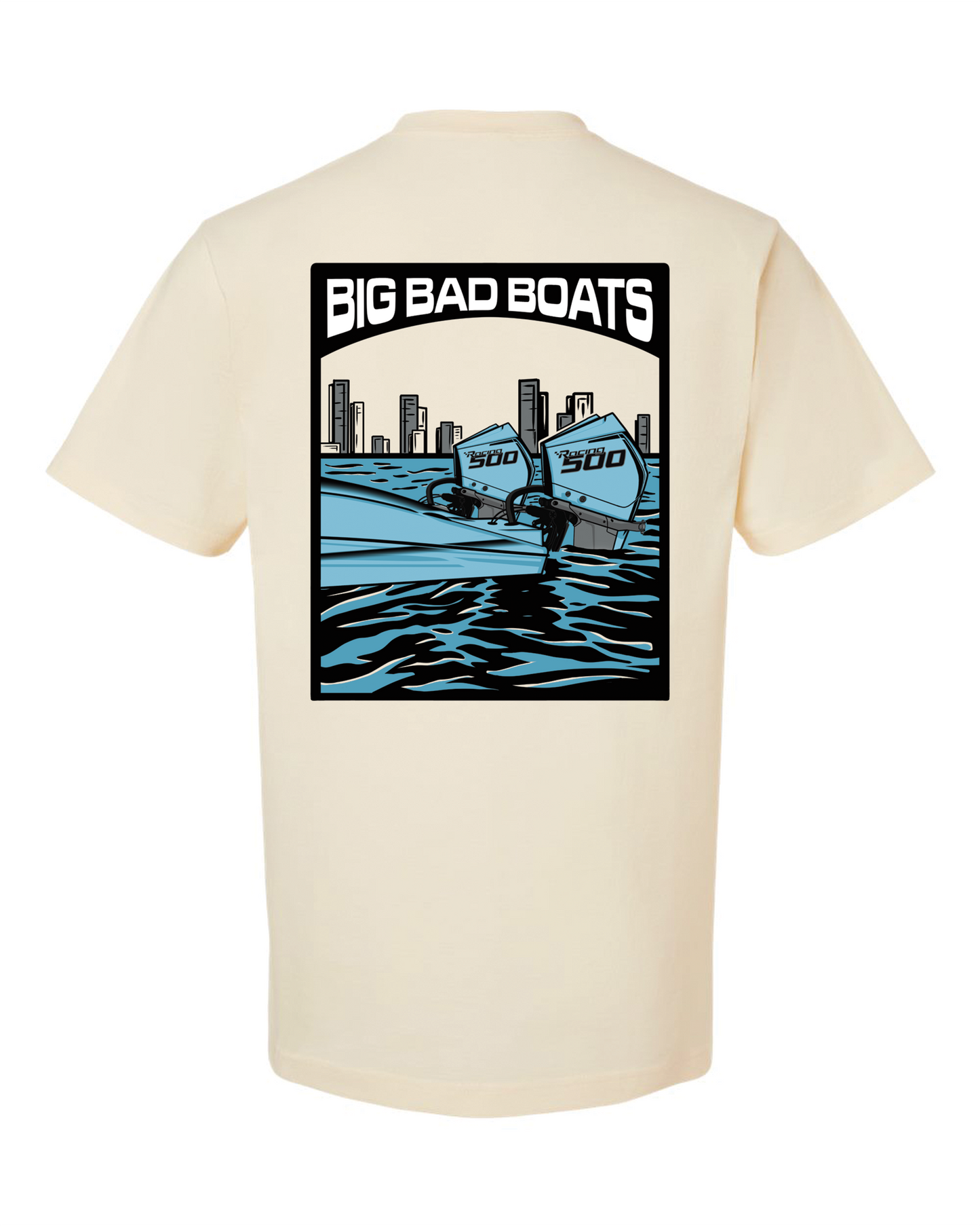 Heavy Weight Cat Engine Logo T Shirt - Natural/Blue