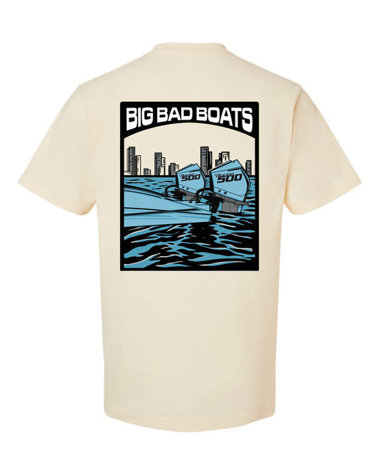 Heavy Weight Cat Engine Logo T Shirt - Natural/Blue