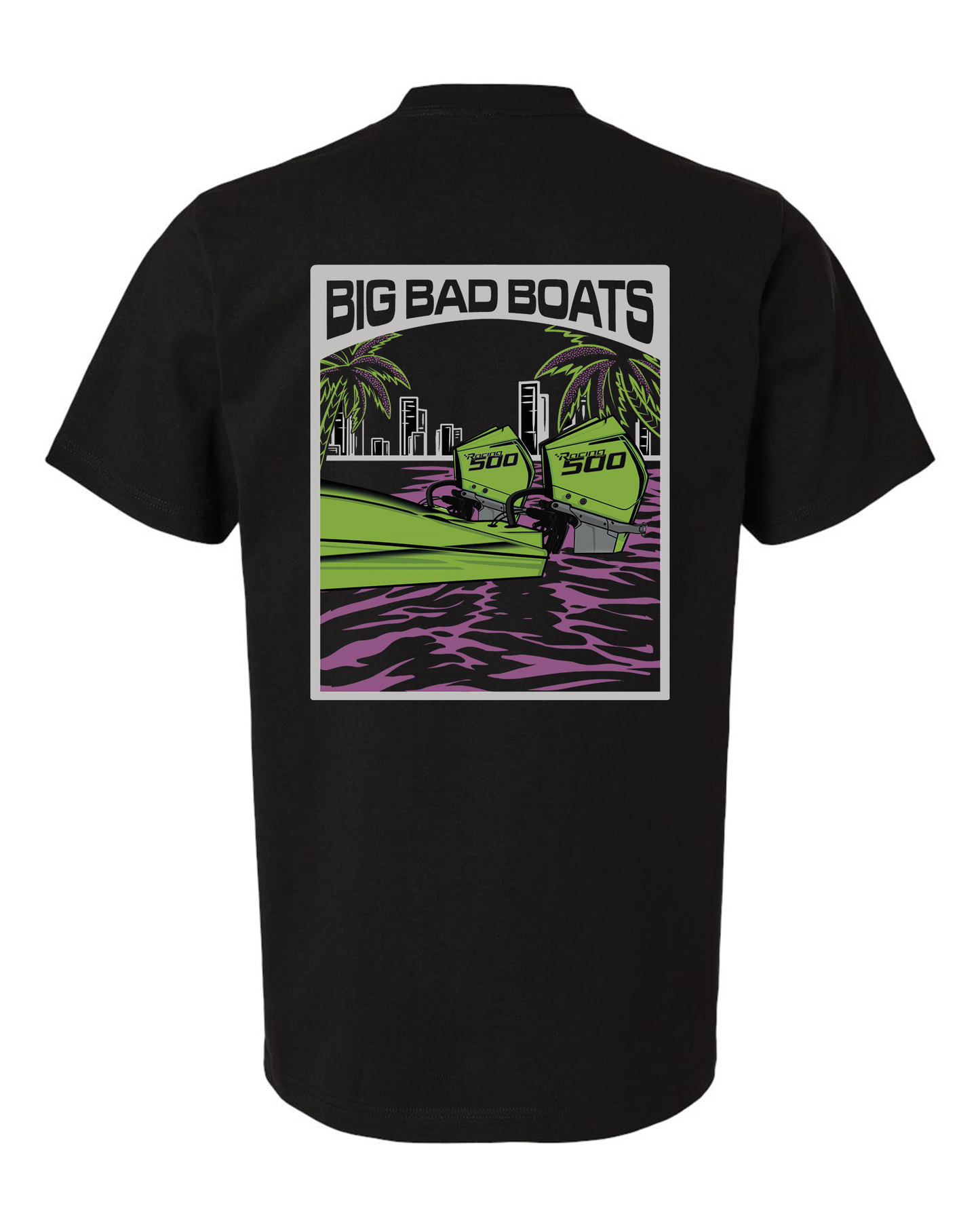 Heavy Weight Cat Engine Logo T Shirt - Black/Green/Purple